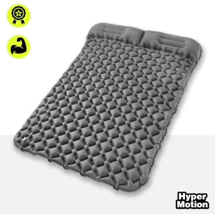 HyperMotion Campmat 2, ultraleichte Isomatte für 2 Personen, 190x120 cm, grau, mit integrierten Kopfkissen und schnellem Mundaufblasen – Bild 2