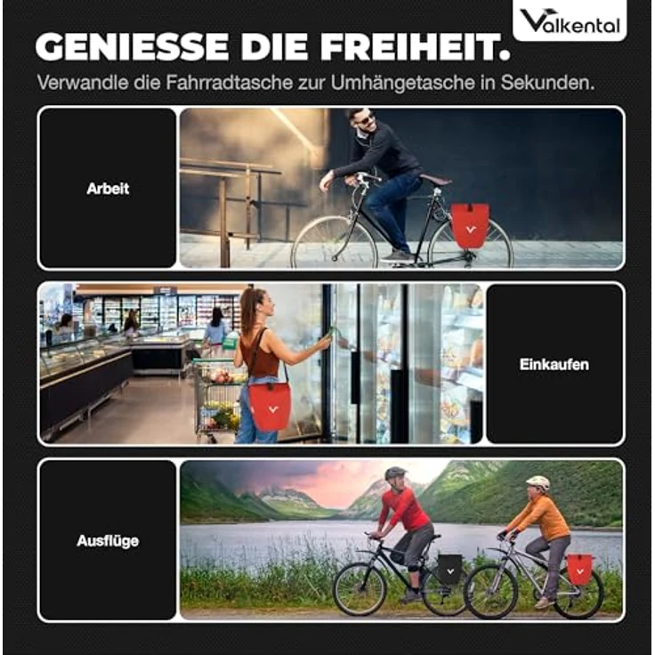 Valkental® Gepäckträgertasche ValkBasic, große wasserdichte Fahrradtasche mit 18-22L, abschließbar und bombenfest sitzend, ausgestattet mit großen Reflektoren, gefertigt für Langlebigkeit – Bild 3