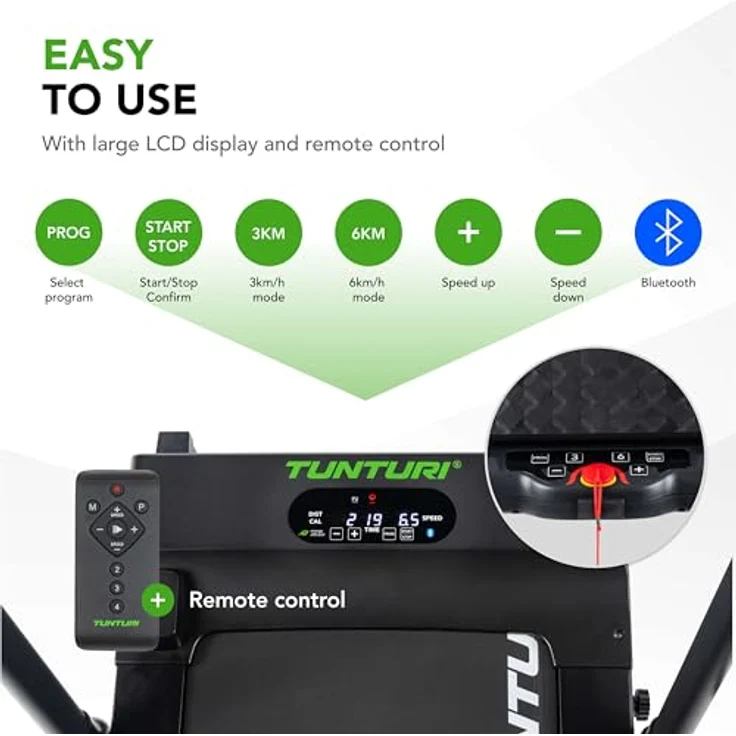 Tunturi Cardio Fit T10, Laufband bis 100 kg, 7 Programme, klappbar, 1 bis 12 km/h, inklusive Fernbedienung, kompakt – Bild 4