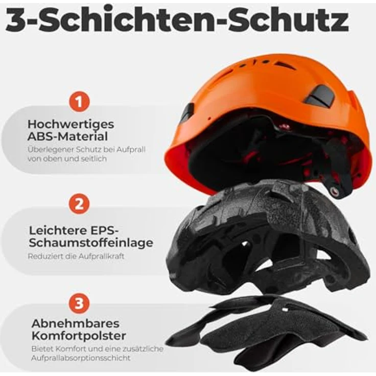 Mustbau Helm HSE06S, Kletterhelm mit gefütterten Schaumstoffpolstern, verstellbarem Drehknopf und robustem Visier, orange – Bild 3