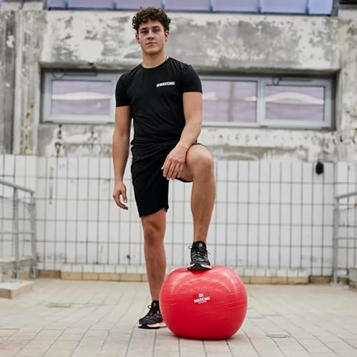 Matchu Sports | Fitnessball | Gymnastikball | Fitness Ball | Sitzball | Schwangerschaftsball | Inklusive Pumpe | Rot | Durchmesser 55CM – Bild 3