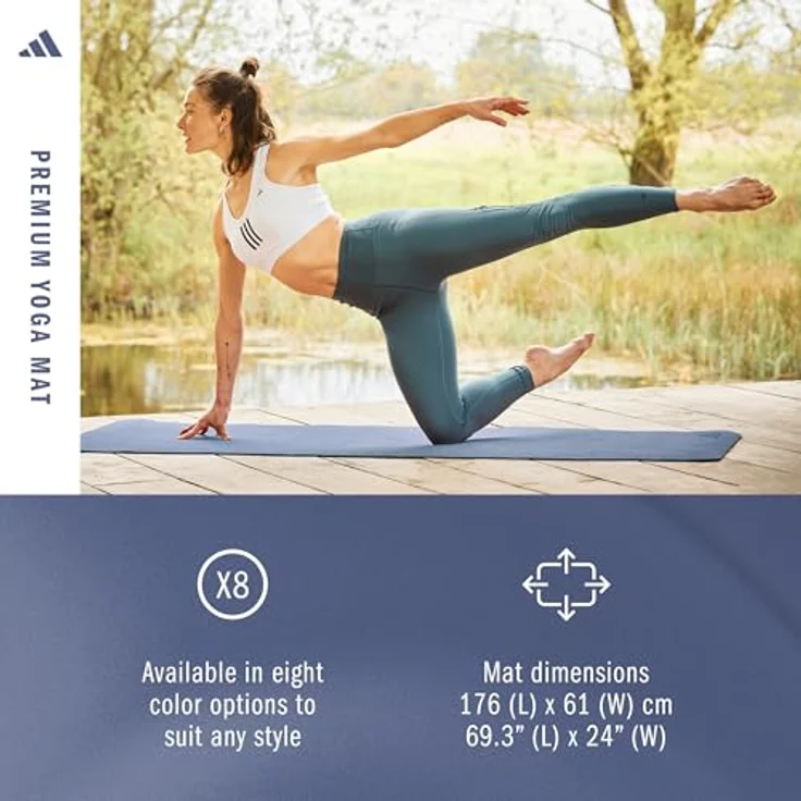 adidas Unisex-Adult Premium Yoga Matte, 5mm dicke TPE/EVA, blau, mit rutschfester Oberfläche – Bild 5