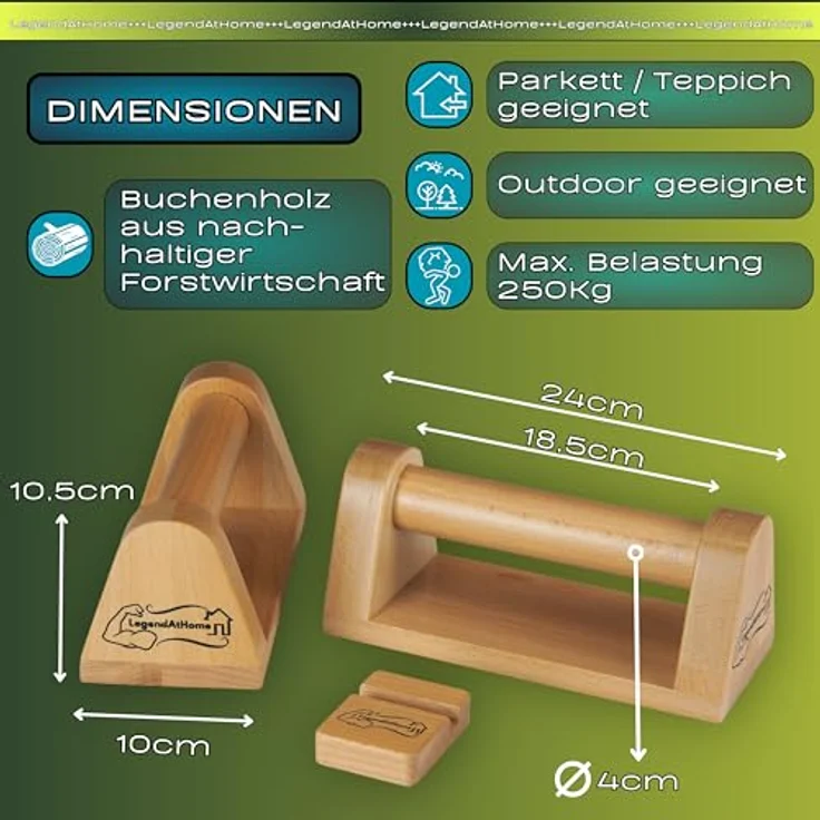 LegendAtHome Liegestützgriffe - Parallettes für extra stabile und gelenkschonende Push Ups - Zuhause oder unterwegs - Dip Barren ideal für Calisthenics - Buchenholz - Telefonhalter inklusive – Bild 2
