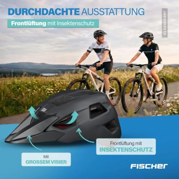 Fischer Fahrradhelm MTB Plus Andes L/XL, schwarz, mit integriertem Akku-Magnet-Rücklicht und FHPS-Sicherheitssystem – Bild 11