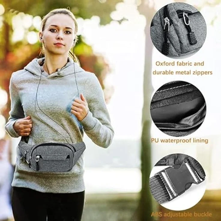 Gadom Bauchtasche Gürteltasche, wasserdichte Laufgürteltasche mit großer Kapazität und Diebstahlschutz, für Herren und Damen, 35cm x 13cm x 9.5cm, ideal für Outdoor-Sport und Reisen – Bild 3