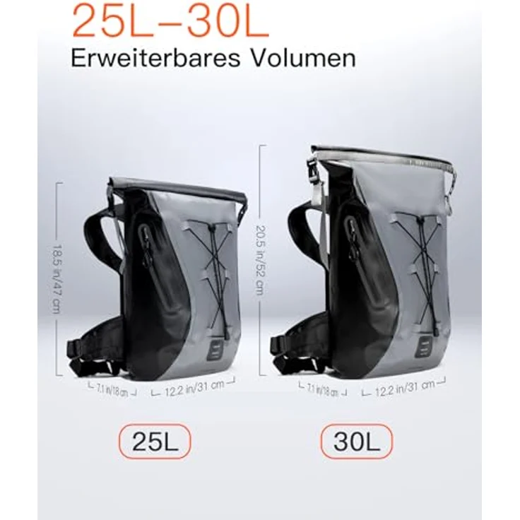 Inateck Fahrradrucksack 25-30L, Wasserdichter Rolltop Rucksack für Herren, mit ergonomischen Trägern und Sicherheitsmerkmalen für Wandertouren – Bild 2