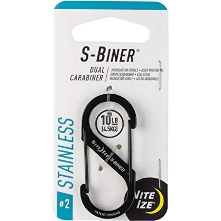 Nite Ize Karabiner S-Biner-Stahl GR 2 Doppelhaken, schwarz - Hohe Zugfestigkeit, unendlich viele Anwendungen