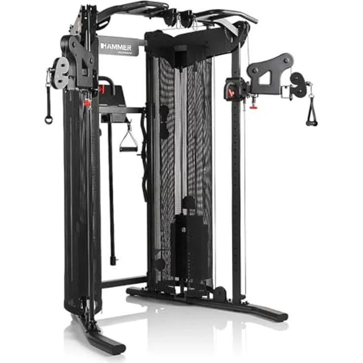 HAMMER Kraftstation Autark 9.0, kompakte Fitnessstation mit Doppel-Seilzugsystem, 2 x 80 kg Gewichtsblöcke und Zubehör-Set für effektives Training zu Hause