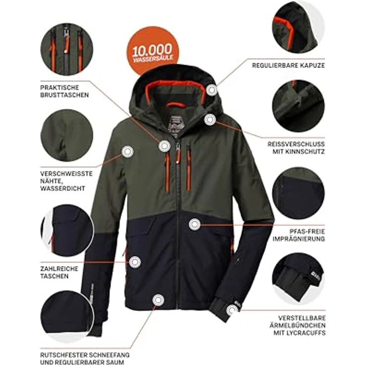 Killtec Kids Skijacke, wasser- und winddichte Winterjacke für Jungen, grün, Größe 140, mit reflektierenden Elementen und abnehmbarer Kapuze – Bild 5