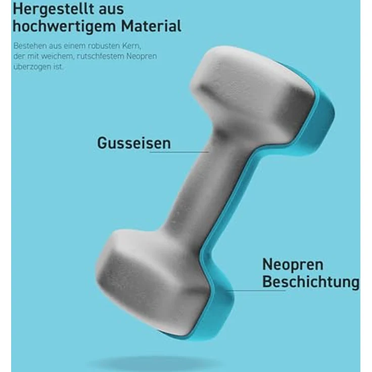 MSPORTS Hanteln Set Premium, Kurzhanteln Paar 0,5-5 kg, Neopren, inkl. Übungsposter und Workout App, 3 kg blau, ideal für Physiotherapie und Functional Fitness – Bild 3