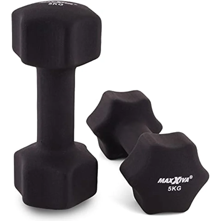 MAXXIVA Hantelset schwarz Neopren 2 x 5 kg Gymnastikhanteln Kurzhanteln Krafttraining Workout Kraftübungen Bodybuilding Fitness-Zubehör Gewichtheben Reha Pilates – Bild 2