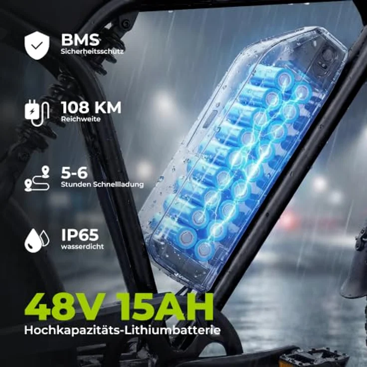 PIXAR E6 3.0 Fat E-Bike, 20 Zoll, 48V 15Ah Akku, bis 140km Reichweite, Shimano 7-Gang, Vollfederung – Bild 3