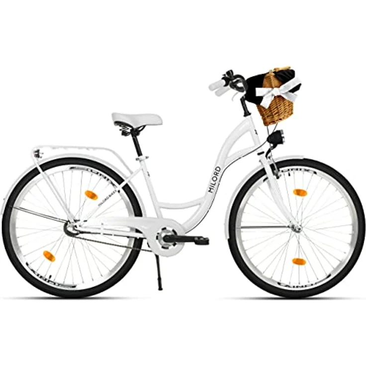 Milordbikes City-Fahrrad, Weiß, 46 cm, leichtes Metall, Freizeit- und Sportbike mit hinterem Träger und Aluminiumfelgen – Bild 2