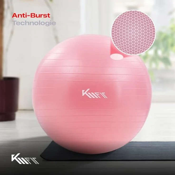 KM-Fit Gymnastikball 75cm | Trainingsball mit Luft-Pumpe | Sitzball Büro Anti-Burst | Ball für Fitness, Yoga, Gymnastik, Core Training | Pezziball Yogaball BPA-Frei | Pink – Bild 4