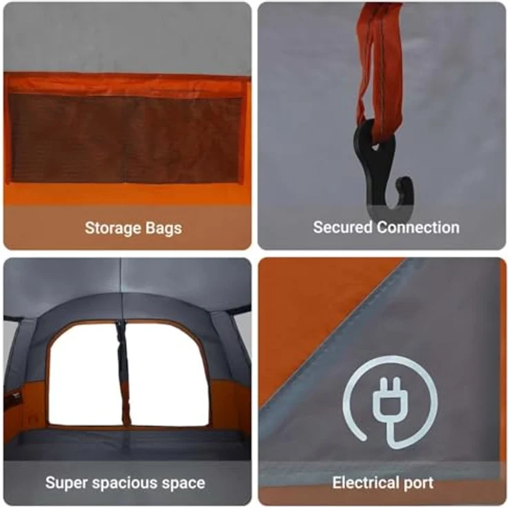 vidaXL Autozelt 4 Personen Grau und Orange, Wasserfestes Campingzelt mit einfachem Aufbau und robustem Design – Bild 5