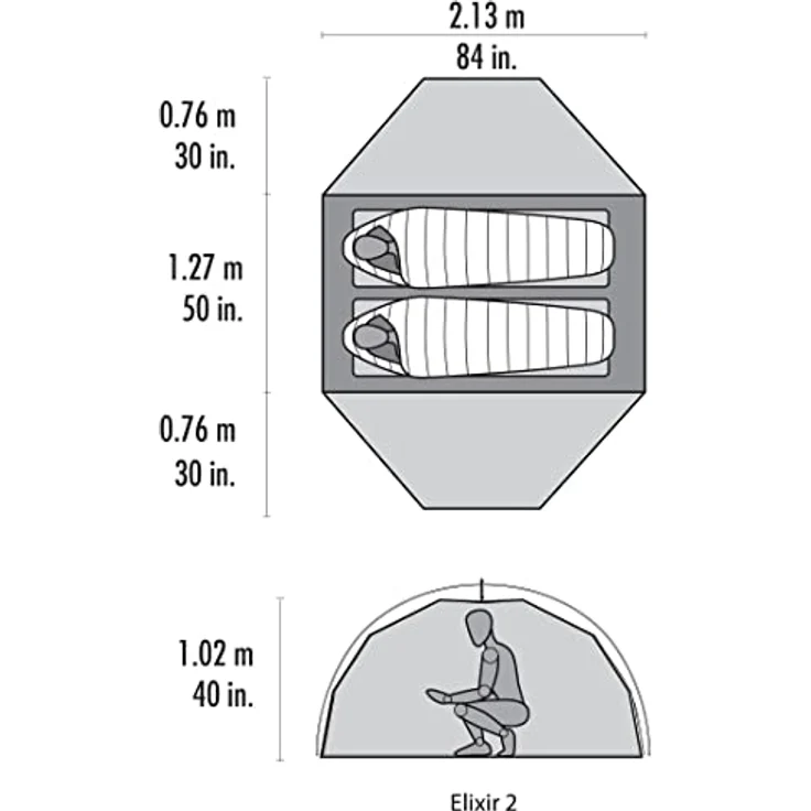 MSR Elixir Person Lightweight Backpacking Tent Rucksackzelt, Grau/Rot, Für 2, mit einzigartiger Stangengeometrie und integrierten Ausrüstungs-Lofts – Bild 5
