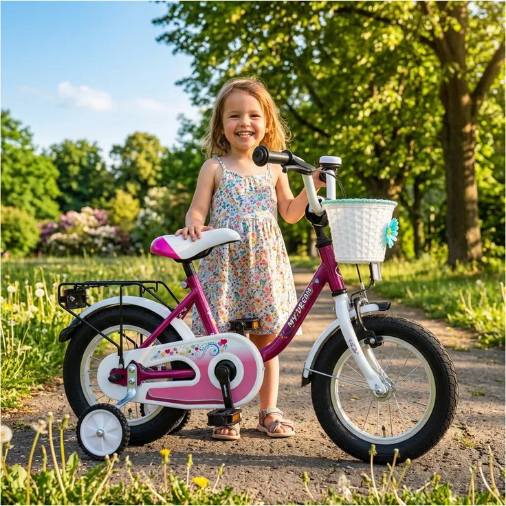 Bachtenkirch My Dream 12 Zoll Kinderfahrrad, für Kinder ab 3 Jahre, Mädchenfahrrad mit Stützrädern, Sattelhöhe 44-50 cm, Rücktrittbremse, Korb und Gepäckträger
