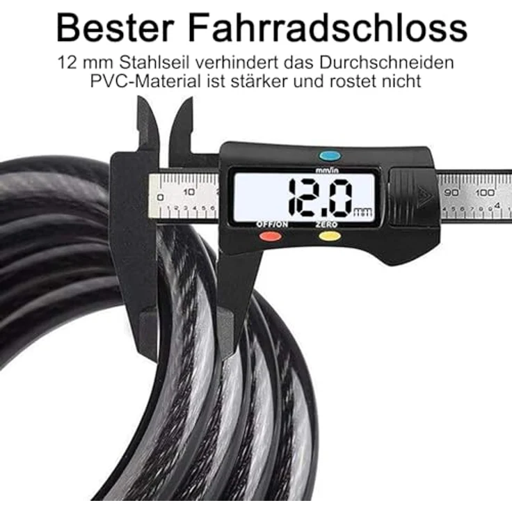 REHKITTZ 120 cm Kabelschloss, 12 mm sehr hohes Sicherheitsniveau mit 5-stelligem Zahlencode und Fahrradhalterung – Bild 2