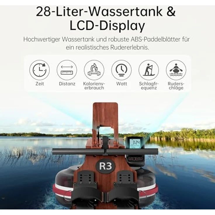 JASPORT R3 Faltbares Rudergerät aus Eichenholz, mit Bluetooth-fähigem LCD-Display, 28L Wassertank, belastbar bis 150 kg – Bild 3