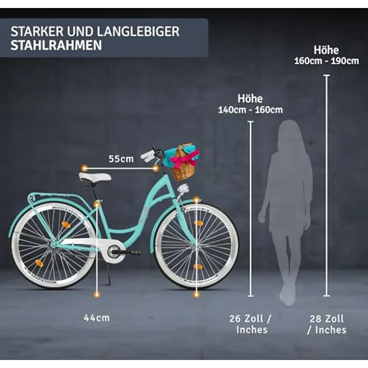 Milordbikes City-Fahrrad, Blau, Metall, 46 cm, leicht rollende 700C Reifen, mit hinterem Träger – Bild 3