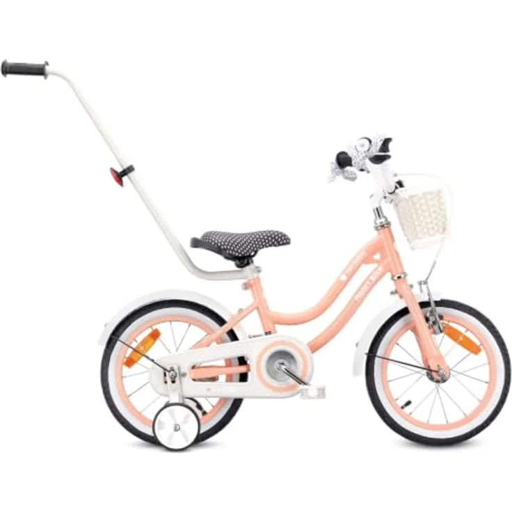 Sun Baby Heart Bike, 14 Zoll Mädchenfahrrad mit Schubstange, Aprikose, für Nutzungsbereich innerhalb der StVZO, zulässiges Gesamtgewicht bis 50 kg – Bild 1