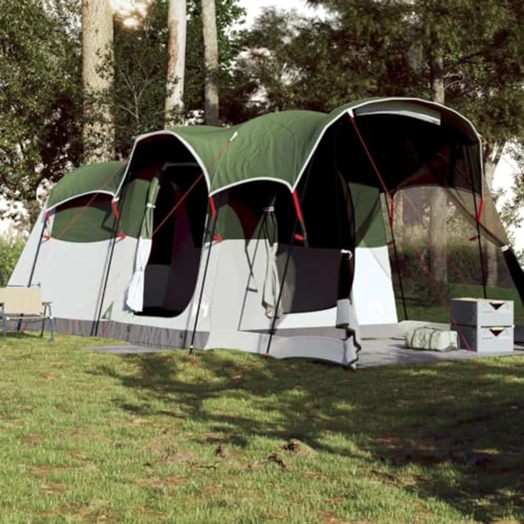 vidaXL Tunnel Familienzelt 8 Personen, Wasserdicht mit E-Anschluss, Gruppenzelt, Grün 185T Polyester – Bild 4