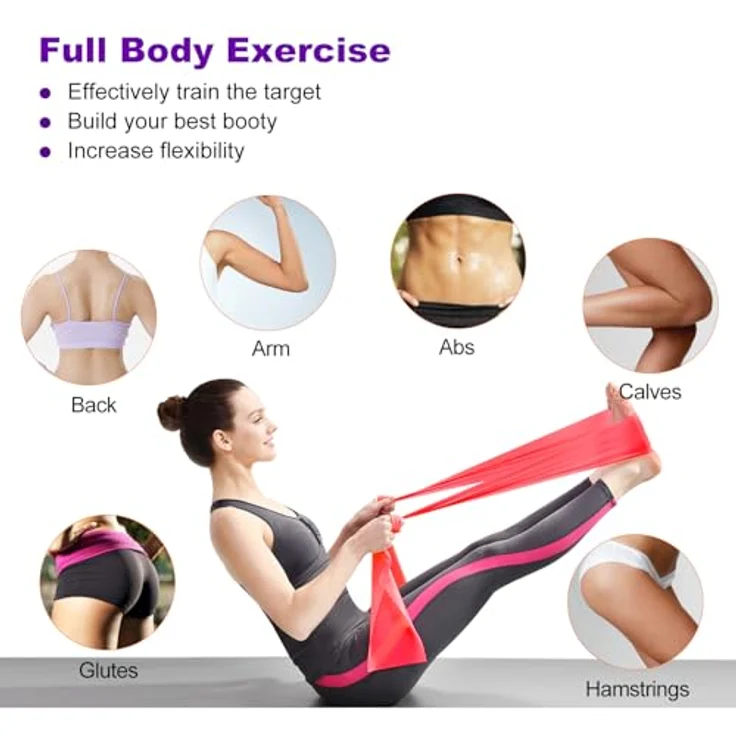 JATEKA Theraband Fitnessbänder Set, 4x Widerstandsbänder aus Naturlatex, Light bis Heavy, für Muskelaufbau, Crossfit, Yoga, inkl. Transportbeutel – Bild 5