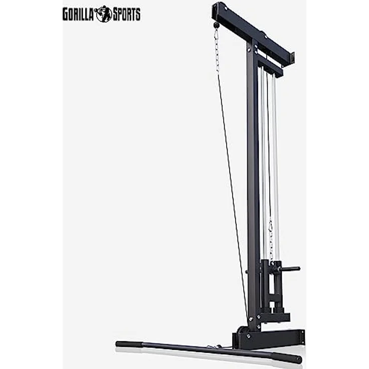 GORILLA SPORTS® Kabelzugturm zur Wandmontage, mit Seilzug, Latzugstange und 2 Federverschlüssen, bis 300kg Belastbar, Schwarz - Kraftstation für effektives Oberkörpertraining – Bild 5
