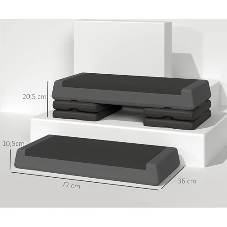 SPORTNOW Stepper, Höhenverstellbar 10,5/15,5/20,5 cm, Rutschfeste Oberfläche, Grau – Bild 7