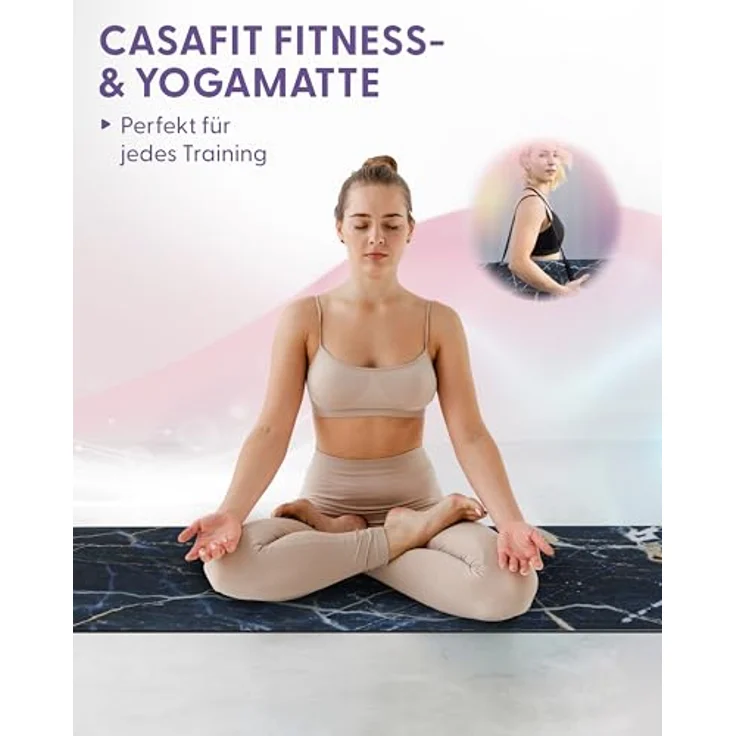 CASAFIT Casa Fit Premium Yogamatte - Rutschfeste Fitnessmatte, extra-dick, ideal für Yoga, Pilates und Gymnastik, tragbar mit Tragegurt – Bild 2