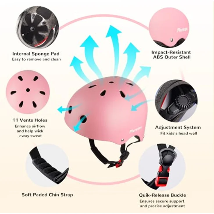 Tacklife PA-902 Kinder Fahrradhelm EN1078 CE-zertifiziert, verstellbarer Kinnriemen, 3D DIY-Sticker & reflektierende Aufkleber, Unisex in Weiß/Rosa/Blau – Bild 2