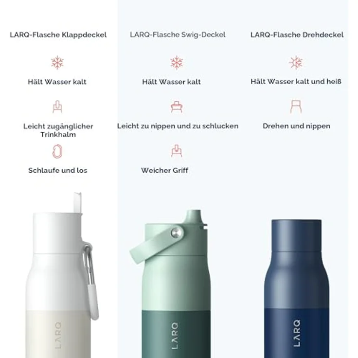 LarQ Insulated Bottle Granite White 500ml, mit Flip-Top Strohm und BPA-frei, 24h kühlhaltend – Bild 7