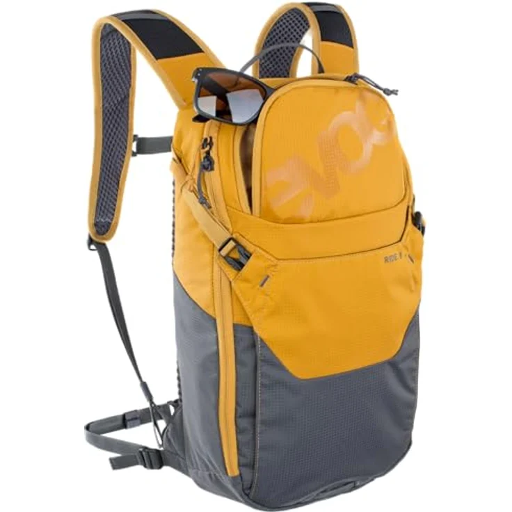 EVOC RIDE 8 Fahrradrucksack, Trekkingrucksack mit AIR-PAD-Rückenpolsterung und Werkzeugfach, Lehm Gelb / Carbon Grau – Bild 3