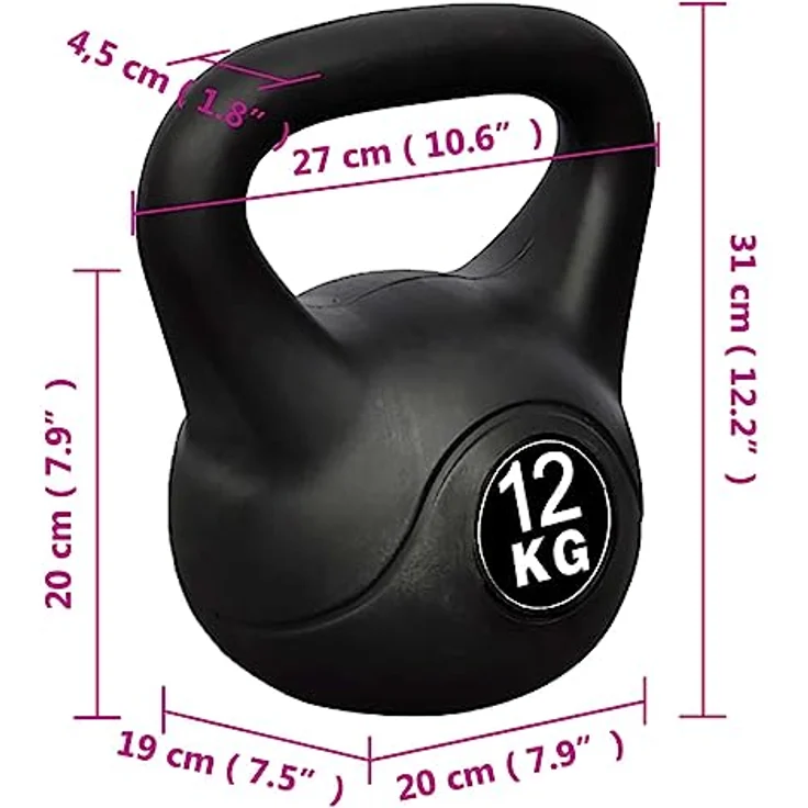 vidaXL Kettlebell Kugelhantel 12KG, Beton mit Kunststoffummantelung, wuchtige Ausführung – Bild 4