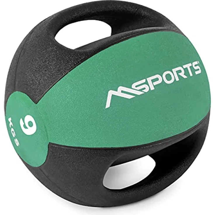 MSPORTS Medizinball Premium mit Griffe 1 – 10 kg – Professionelle Studio-Qualität Gymnastikbälle (9 kg - Smaragdgrün)