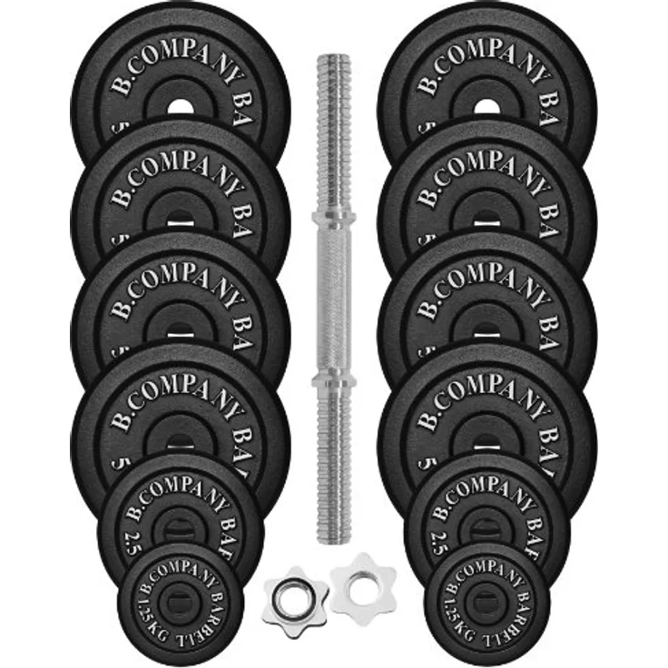 Bad Company Guss Kurzhantel-Set 50Kg (1 x Kurzhantelstange 51cm, 2x1,25, 2x2,5 und 8x5Kg Hantelscheiben) Hantelset Hanteln Gewichte, verchromte Stange, klassisches Design – Bild 2
