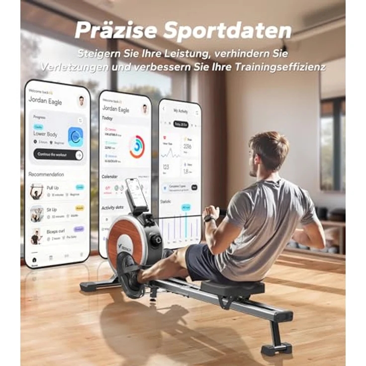 MERACH Rudergerät für Zuhause, Magnetisches Bluetooth Rudergeräte mit 16 Widerstandsstufen, Upgrade auf Doppel-Slide-Rails, Maximale Belastbarkeit von 160 KG, Vertikale Aufbewahrung, Platzersparnis – Bild 4