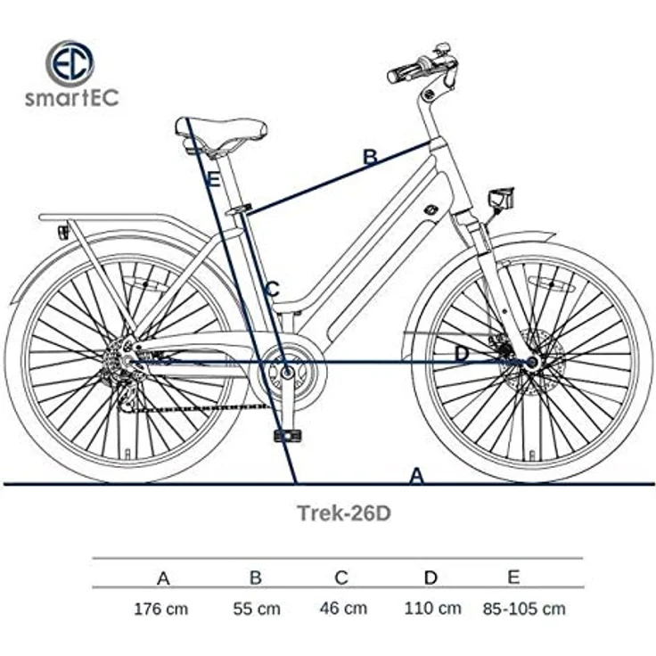 smartEC Trek-26D E-Bike Trekking 250W Hinterradmotor Li-Ion-Akku 36V/13Ah Damen 26 Zoll City Elektrofahrrad, Reichweite 90km, blau – Bild 2