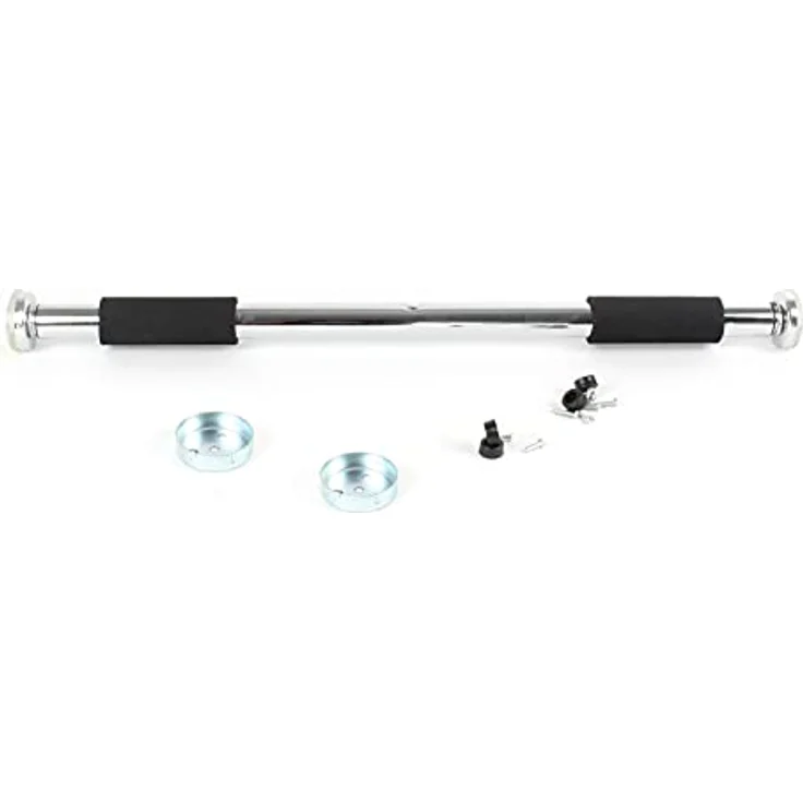 Wiltec Klimmzugstange, verchromte Reckstange für Türrahmen 62-85 cm, max. 100 kg, mit rutschfesten Griffen für Krafttraining – Bild 2