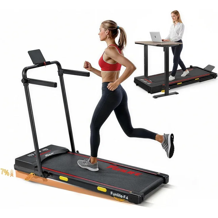 FunLife F4 Laufband klappbar, 4-in-1 Walking Pad mit 1-12 km/h und 7 % Steigung, App-Steuerung, leise, rot