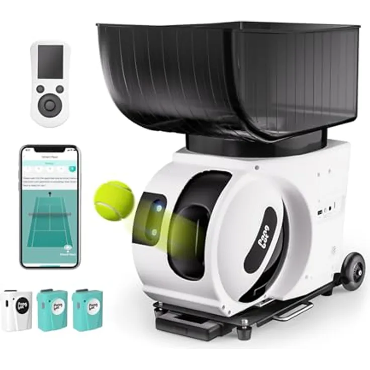 PONGBOT PACE S PRO Tennisball-Maschine, App & Fernbedienung, 150 Bälle, max. 80 km/h, 8+ Stunden Laufzeit, Dual-Motor für Topspin & Backspin, adaptive Übungen