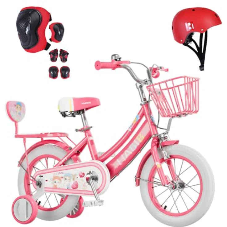 Habib Gruppe Kinderfahrrad für Mädchen, Komplettset mit Schutz-Set und höhenverstellbarem Sattel, Karbonstahl, pink – Bild 1