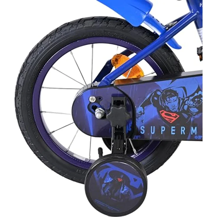 Volare Superman, Kindervelo 14 Zoll, stabiler Metallrahmen, dunkelblau, mit Handbremse und abnehmbaren Stützrädern – Bild 9