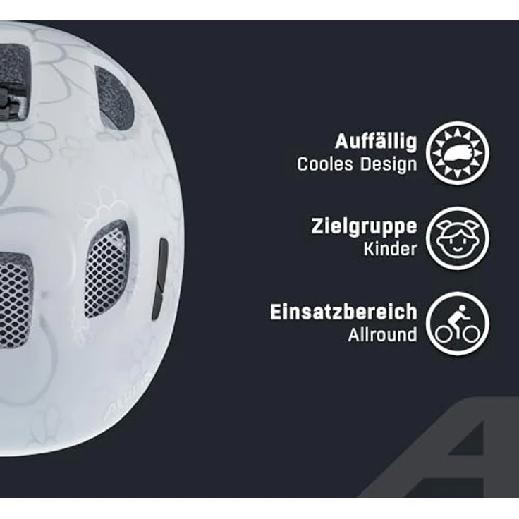 ALPINA Ximo 2 L.E. Kinderfahrradhelm, Leicht, Sicher, Bruchfest, mit optionalem LED-Licht, Pearl White Flowers matt, Größe 49-54 – Bild 3