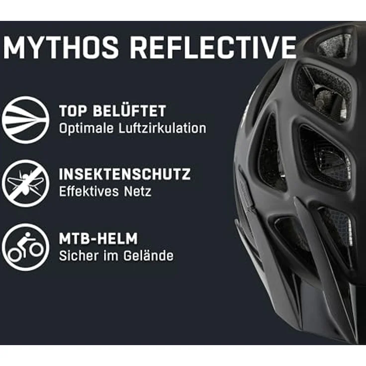 ALPINA MYTHOS REFLECTIVE 39, MTB-Helm in Schwarz mit reflektierender Folie für erhöhte Sichtbarkeit, leicht und gut belüftet – Bild 2