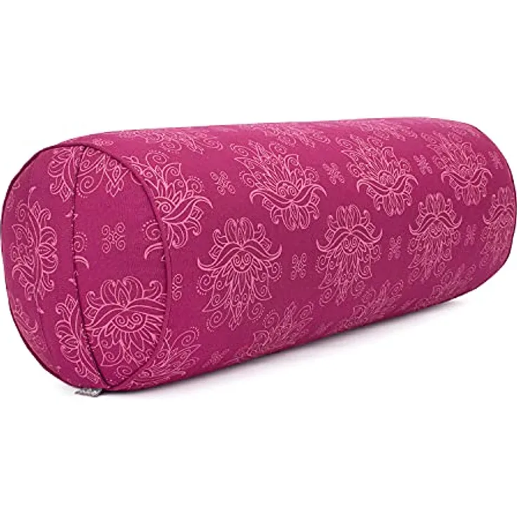 Bodhi Yoga Bolster Ø 23 cm | Maharaja Collection | Abnehmbarer & Waschbarer Bezug aus 100% Baumwolle | Yogarolle mit Bio-Dinkelfüllung | Yogakissen für Restorative & Yin Yoga (Lotus/Berry)