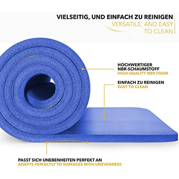TRESKO Yogamatte, Phthalatfrei, rutschfest, 185 x 60 x 1,5 cm, Dunkelblau mit Tragegurt – Bild 5