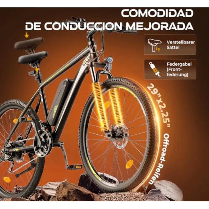 Touroll U1 29 E-Bike MTB, 250W Heckmotor, 65km Reichweite, 29 Zoll, Shimano 21-Gang, LED Display, Federgabel – Bild 4