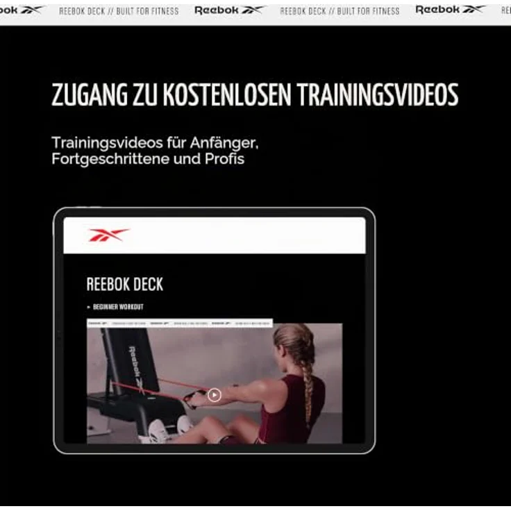Reebok Deck Training Bench - Vielseitige Fitnessplattform mit 20+ Setup-Kombinationen, Neigungs- und Höhenverstellung, blau – Bild 4
