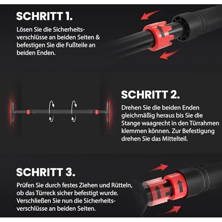 BeMaxx Klimmzugstange für Türrahmen ohne Schrauben/Bohren + Trainings-eBook - Profi Türreck Pull Up Dip Bar, gepolsterte Griffe | Klimmzug Stange zum Einhängen in Tür Zuhause, Fitness Workout Sport – Bild 5
